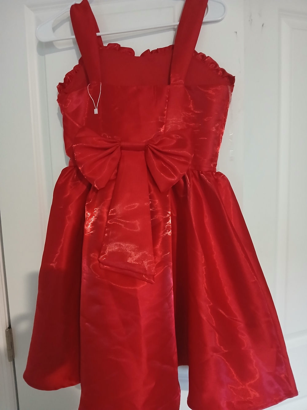Red Satin Bow-Strap Girls' Party Dress